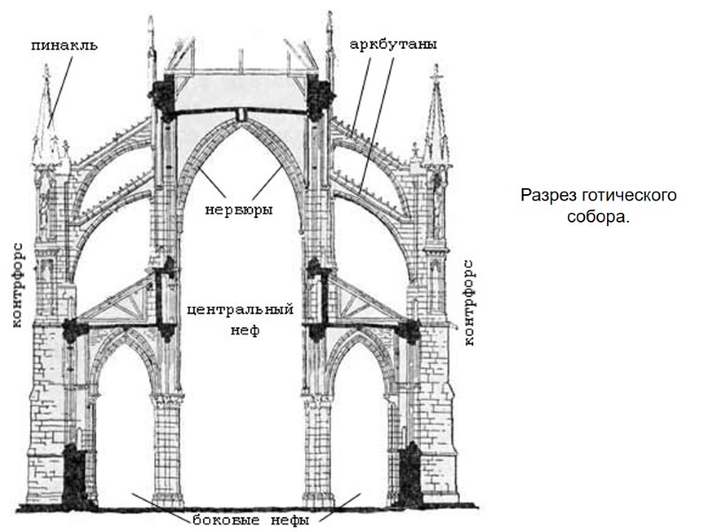 Разрез готического собора.
